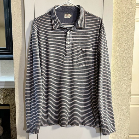 Faherty Men’s Long Sleeve Striped Cotton Polo Shirt Size Large - Picture 2 of 7